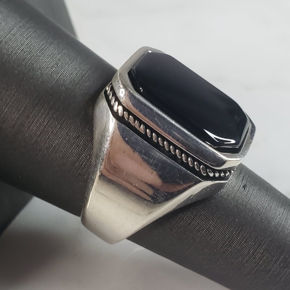 Mens Estate Sterling Silver Modernist Onyx Ring 12.1g E6437 - Picture 2 of 7
